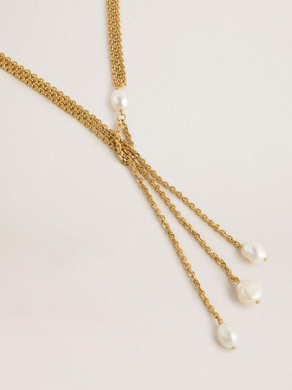 Necklace with antique gold-colored chains with pearls - Golden Goose Women