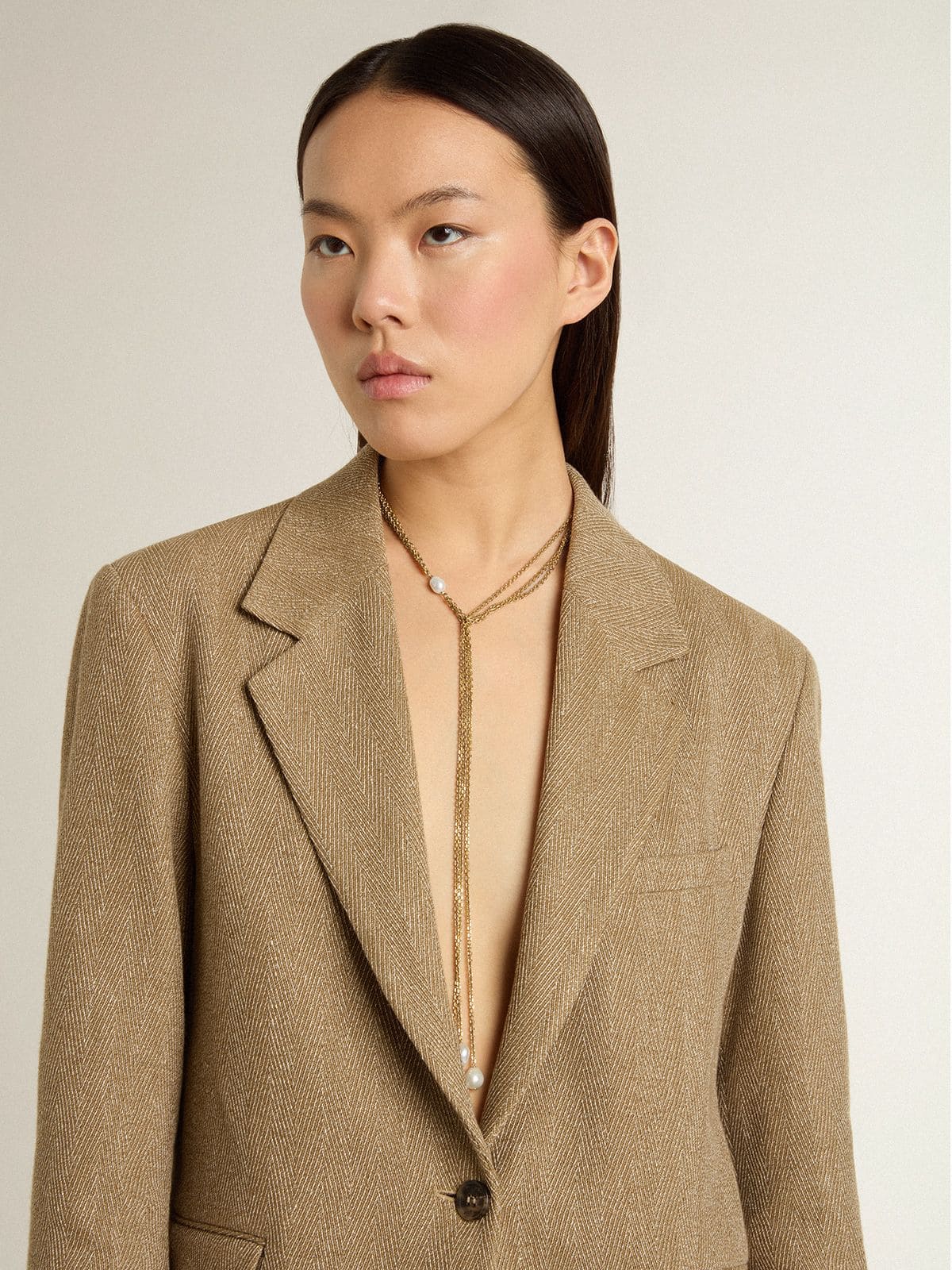 Necklace with antique gold-colored chains with pearls - Golden Goose Women