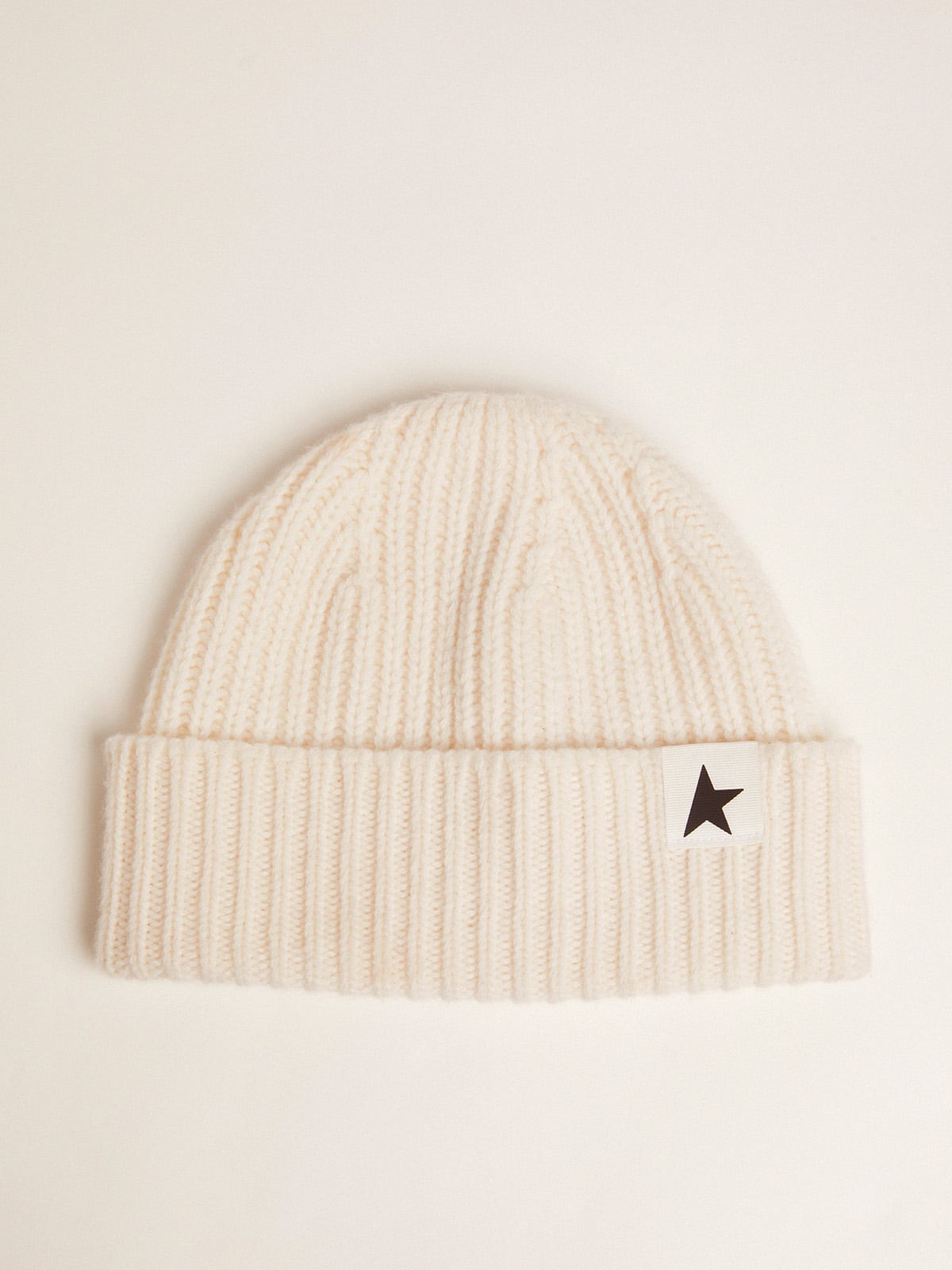 White wool beanie with black star - Golden Goose Women|Men