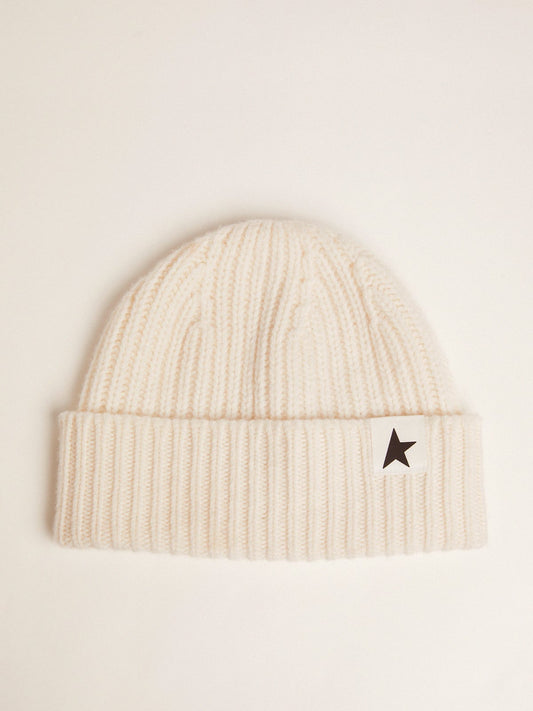 White wool beanie with black star - Golden Goose Women|Men