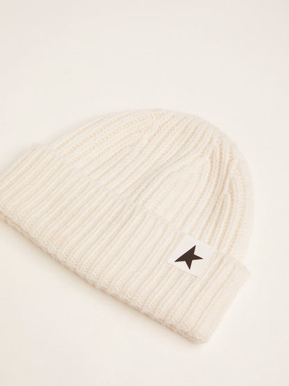 White wool beanie with black star - Golden Goose Women|Men
