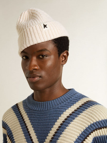 White wool beanie with black star - Golden Goose Women|Men