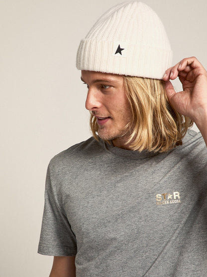 White wool beanie with black star - Golden Goose Women|Men