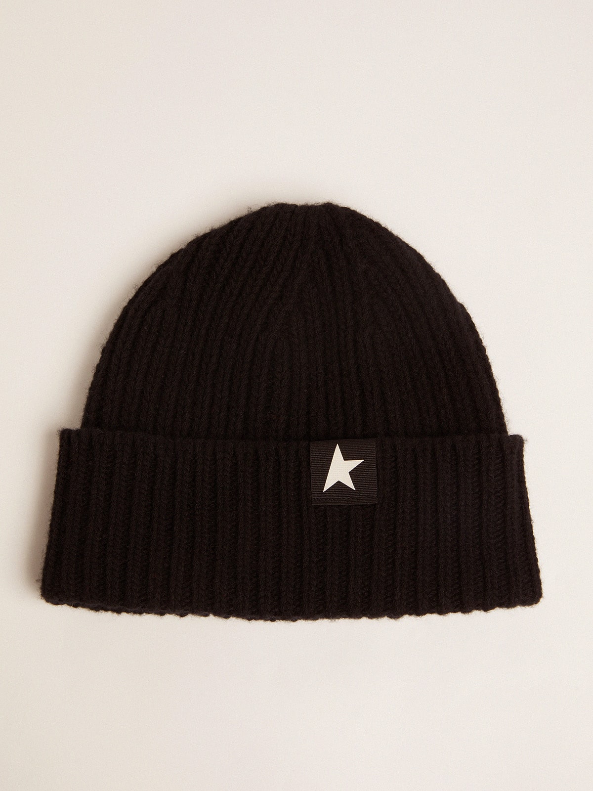 Black wool beanie with white star - Golden Goose Women|Men