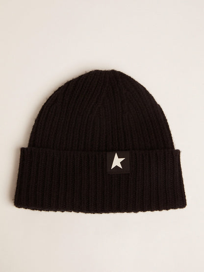 Black wool beanie with white star - Golden Goose Women|Men