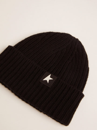 Black wool beanie with white star - Golden Goose Women|Men