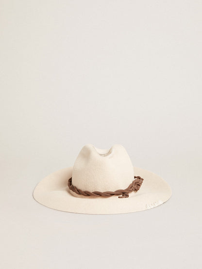 Parchment-colored fedora hat with leather band - Golden Goose Women|Men