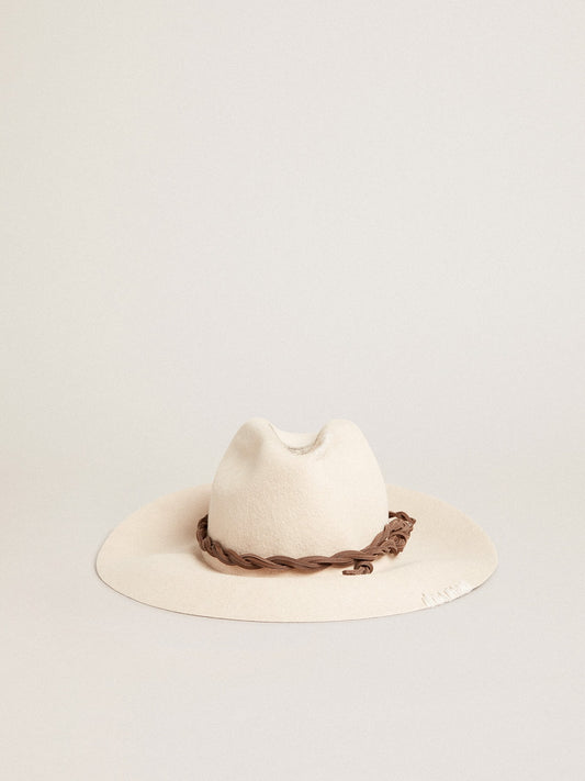 Parchment-colored fedora hat with leather band - Golden Goose Women|Men