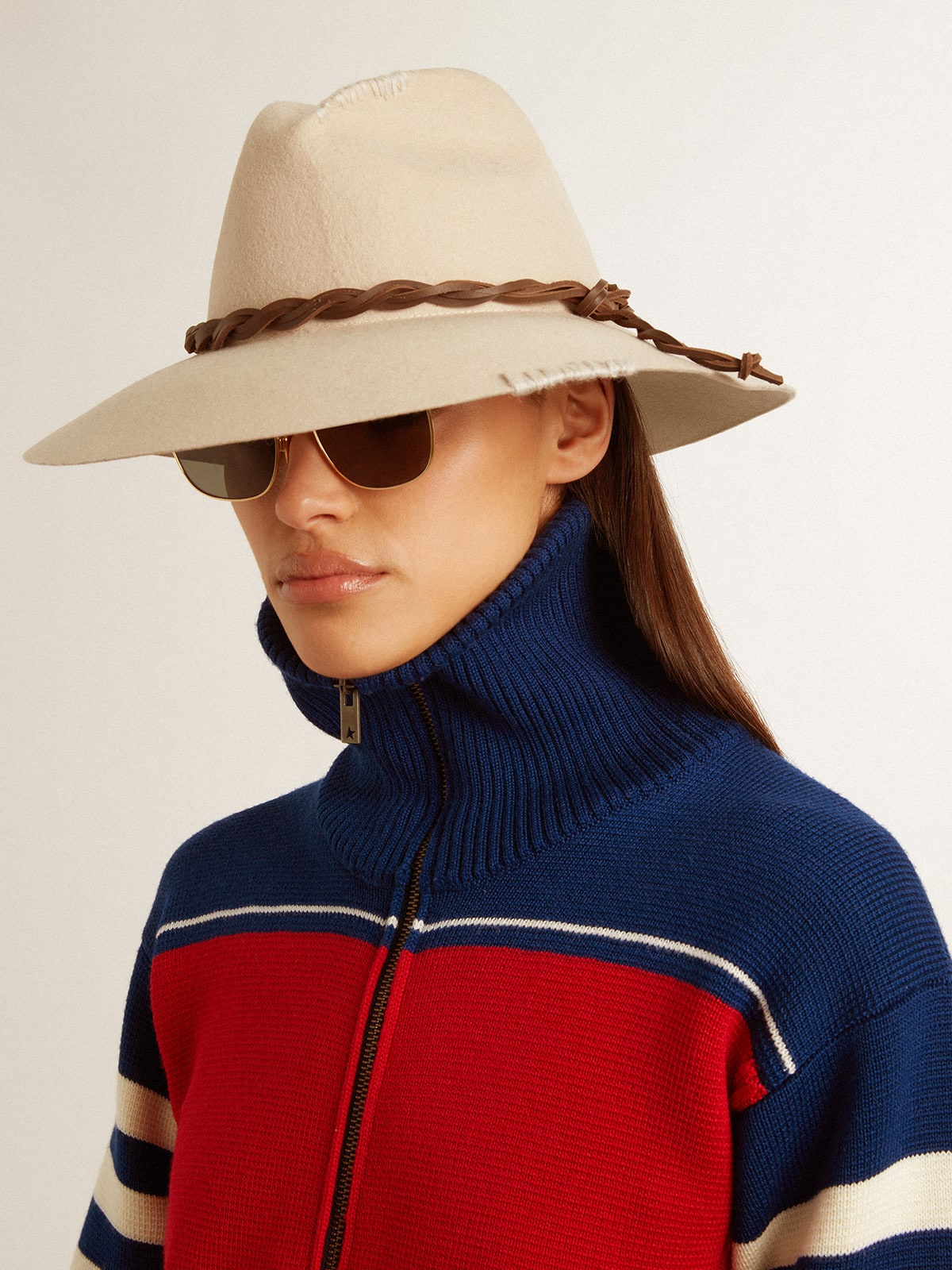 Parchment-colored fedora hat with leather band - Golden Goose Women|Men