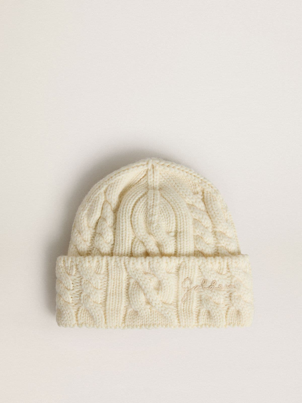 White wool beanie with embroidery - Golden Goose Women|Men