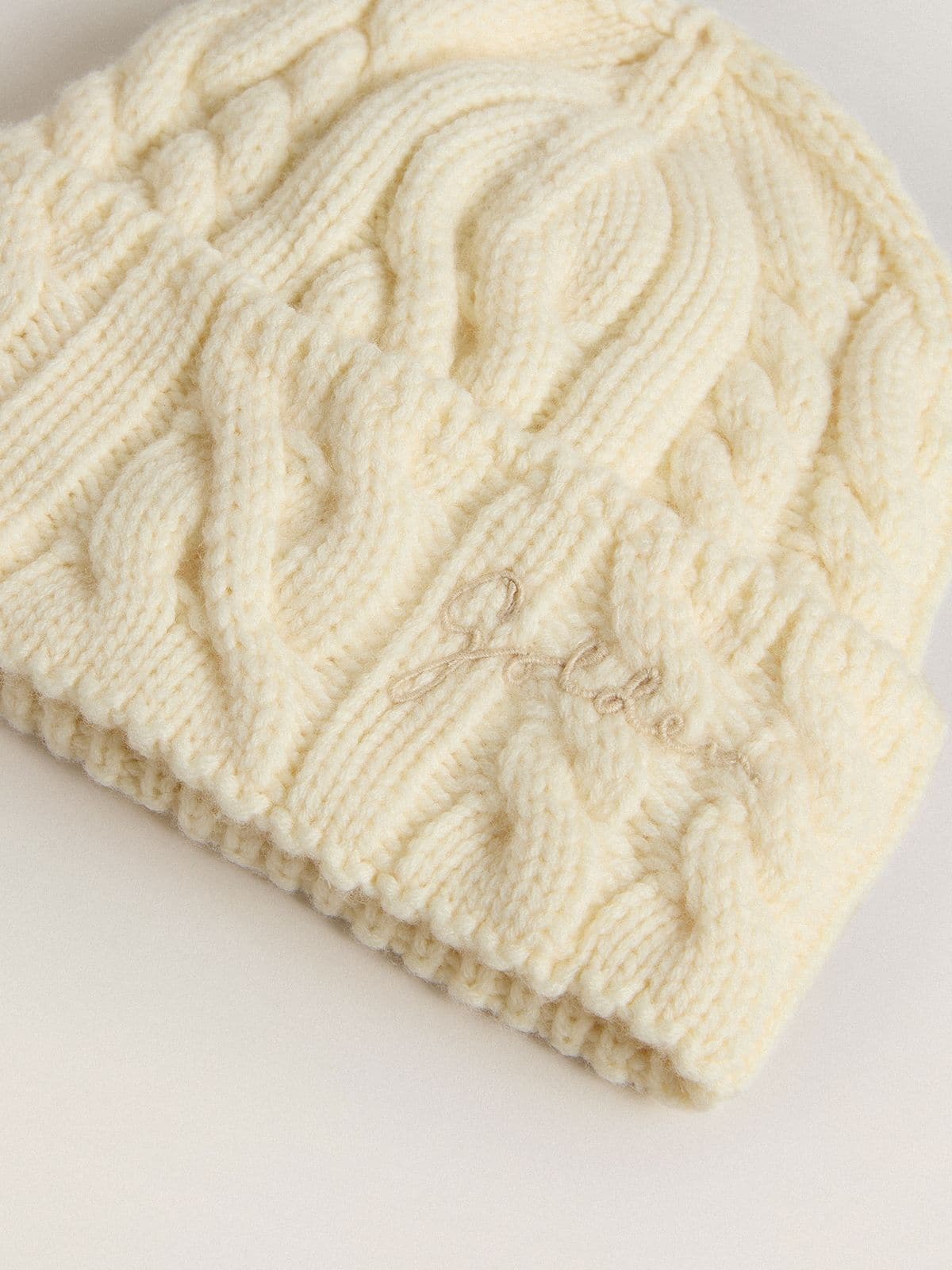 White wool beanie with embroidery - Golden Goose Women|Men