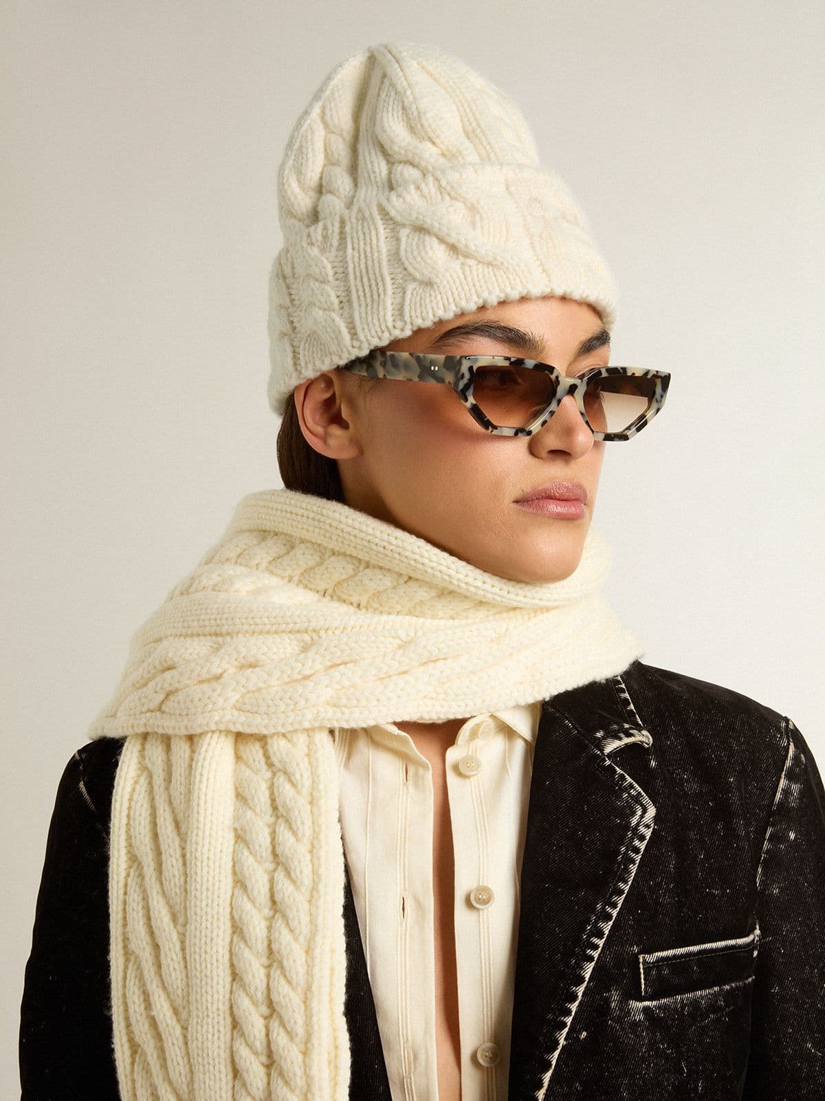 White wool beanie with embroidery - Golden Goose Women|Men