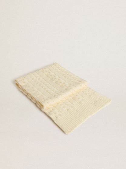 White wool scarf with embroidery - Golden Goose Women|Men