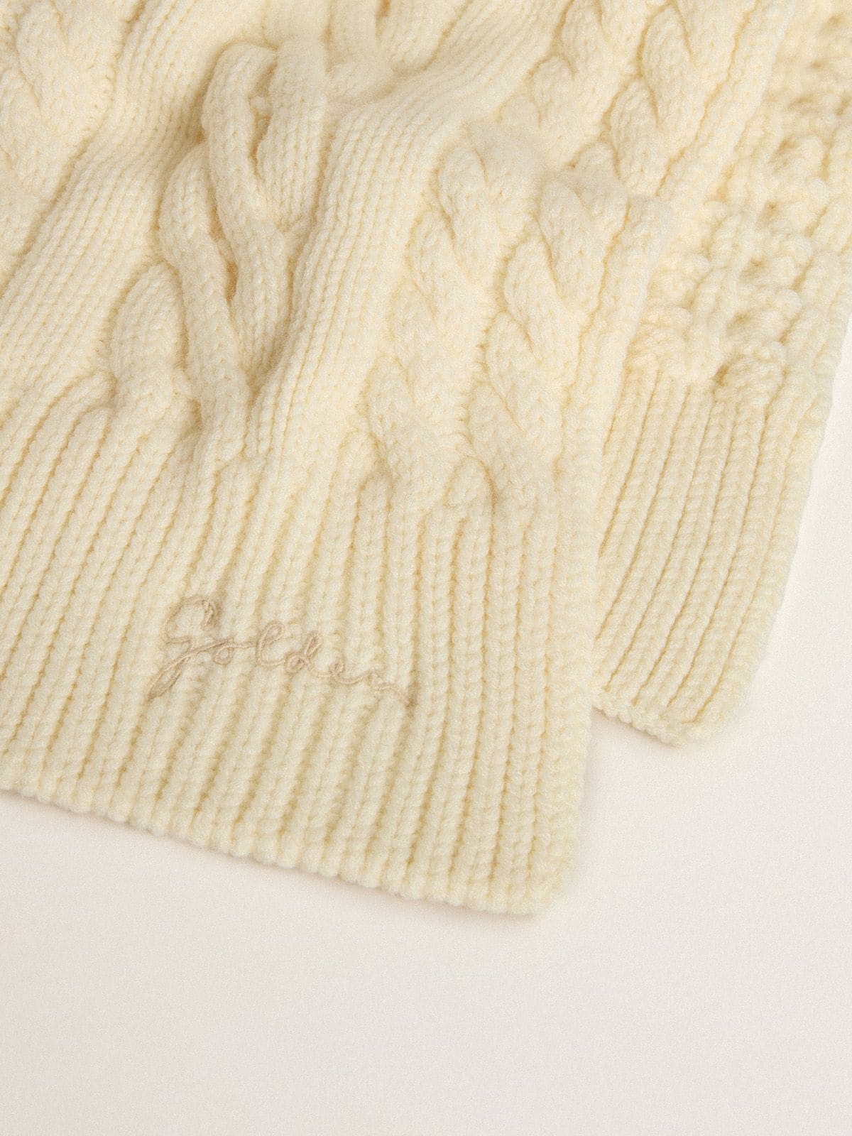 White wool scarf with embroidery - Golden Goose Women|Men