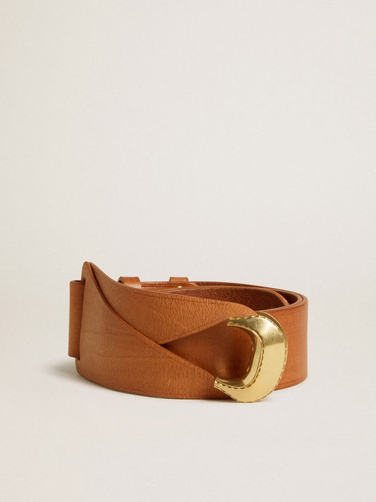 Brown leather belt with semi-circular gold buckle - Golden Goose Women