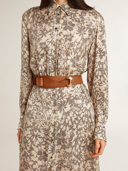 Brown leather belt with semi-circular gold buckle - Golden Goose Women