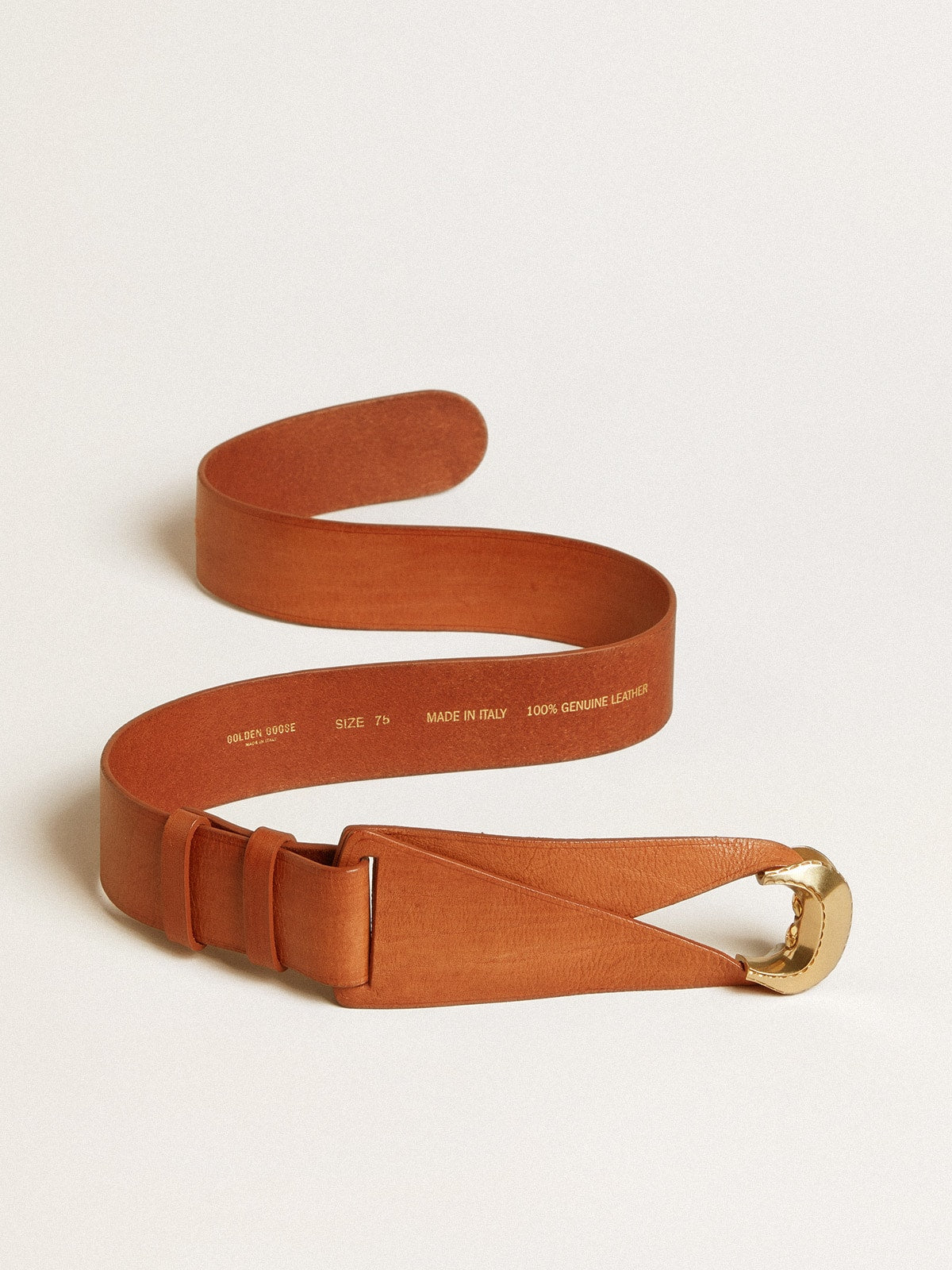 Brown leather belt with semi-circular gold buckle - Golden Goose Women