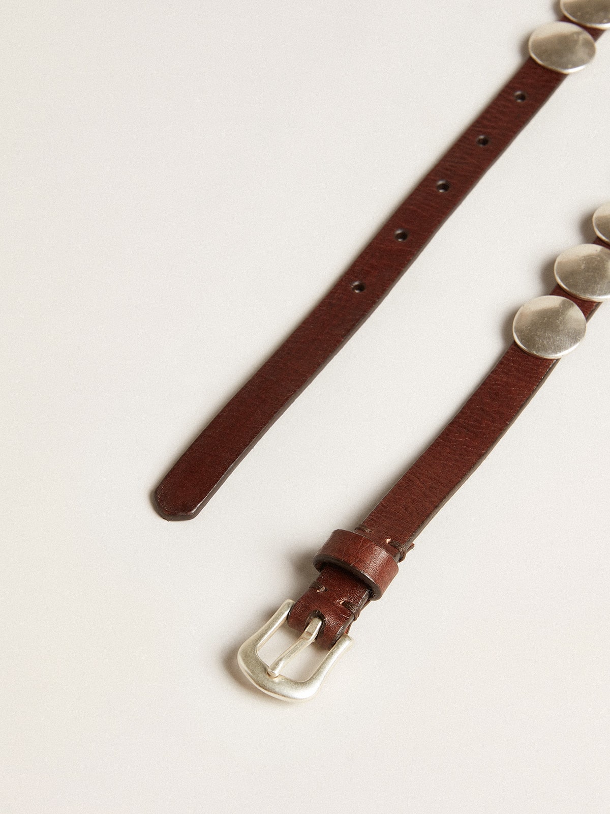 Trinidad thin belt in dark brown leather with silver studs - Golden Goose Women