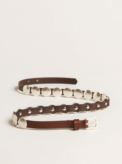 Trinidad thin belt in dark brown leather with silver studs - Golden Goose Women