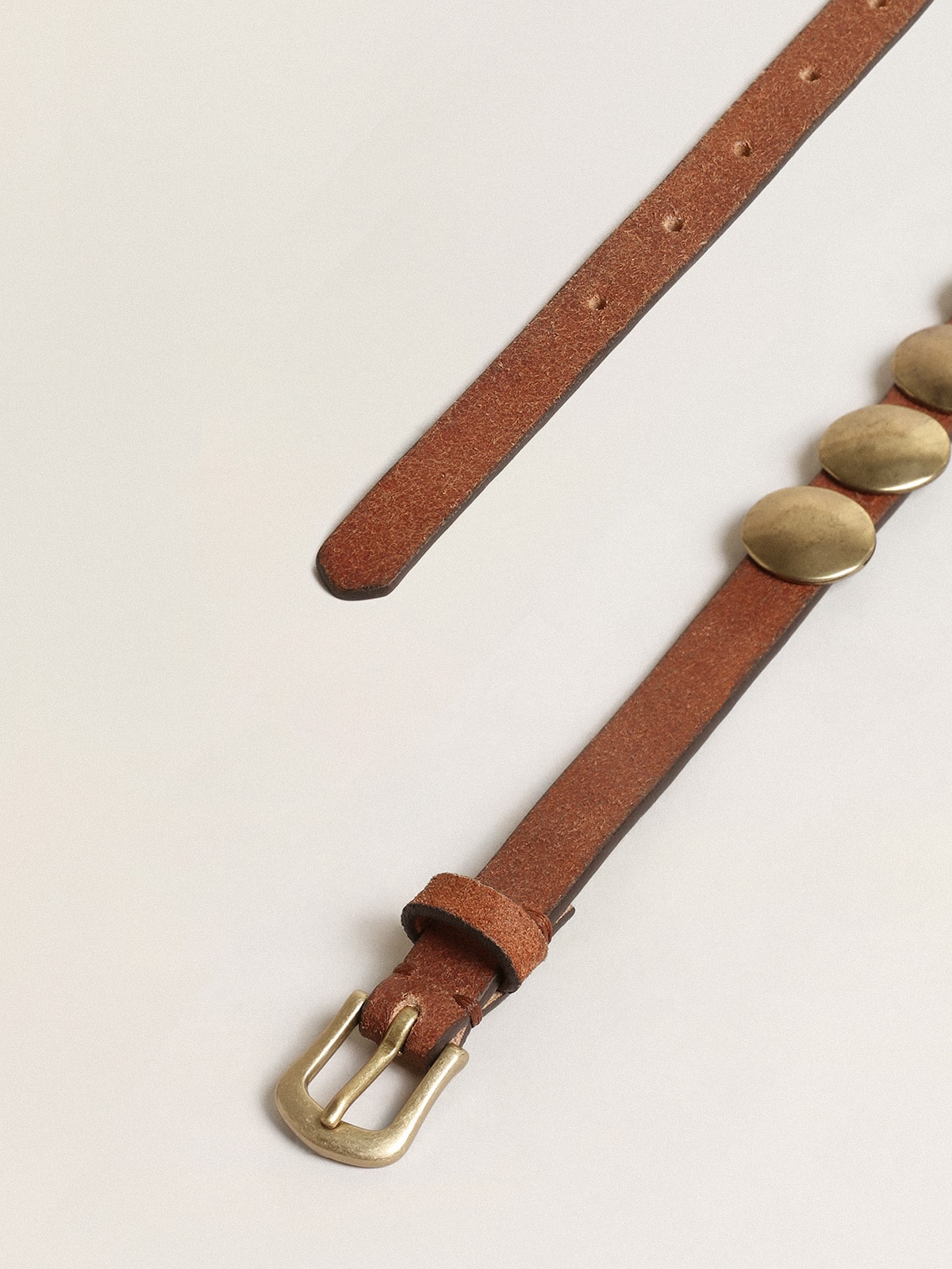 Trinidad belt in aged tan-colored leather with golden maxi studs - Golden Goose Women