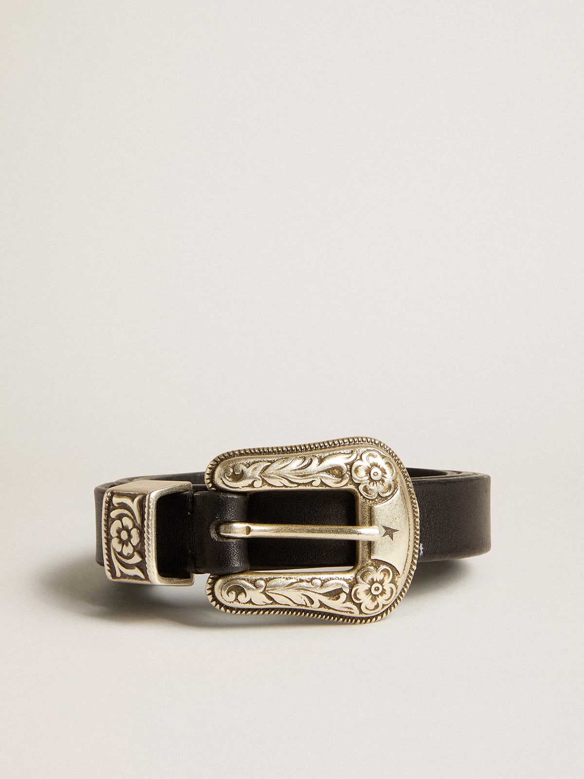 Black belt in washed leather with silver color buckle - Golden Goose Women