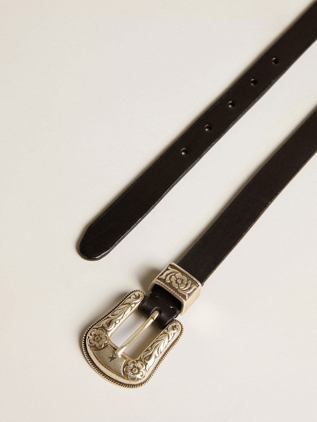 Black belt in washed leather with silver color buckle - Golden Goose Women
