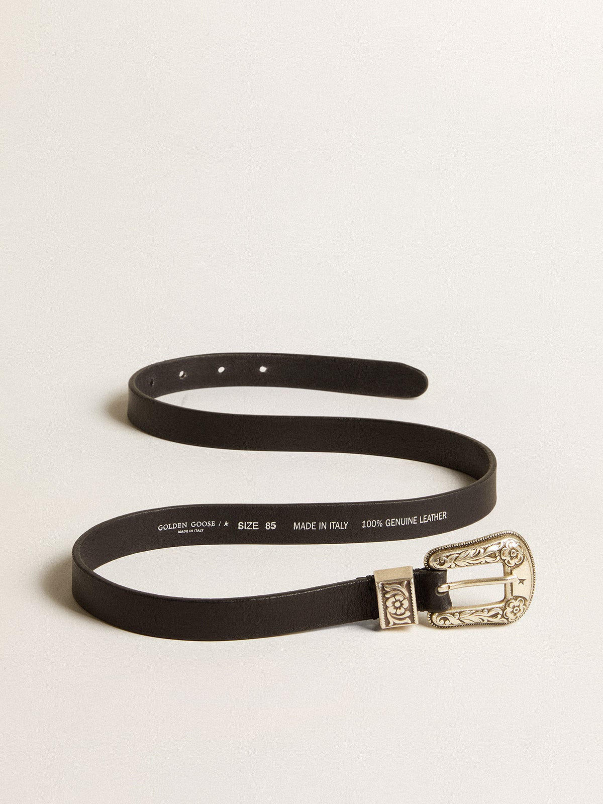 Black belt in washed leather with silver color buckle - Golden Goose Women