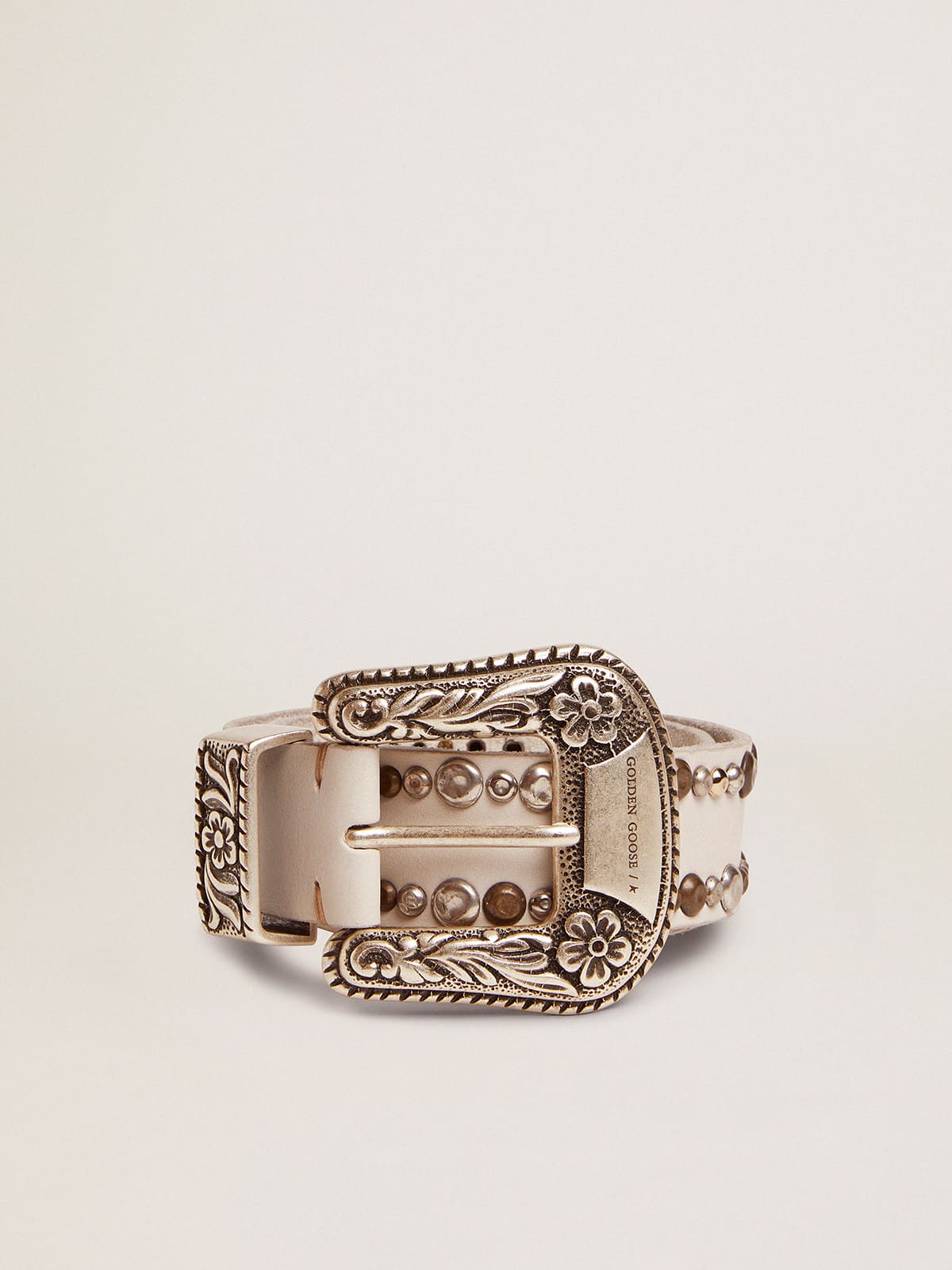 Women's belt in white leather with colored studs - Golden Goose Women