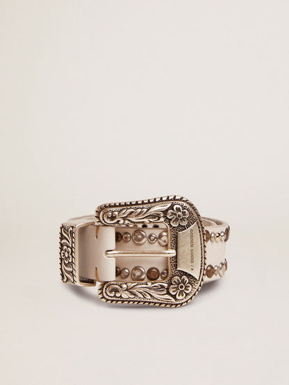 Women's belt in white leather with colored studs - Golden Goose Women