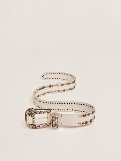 Women's belt in white leather with colored studs - Golden Goose Women