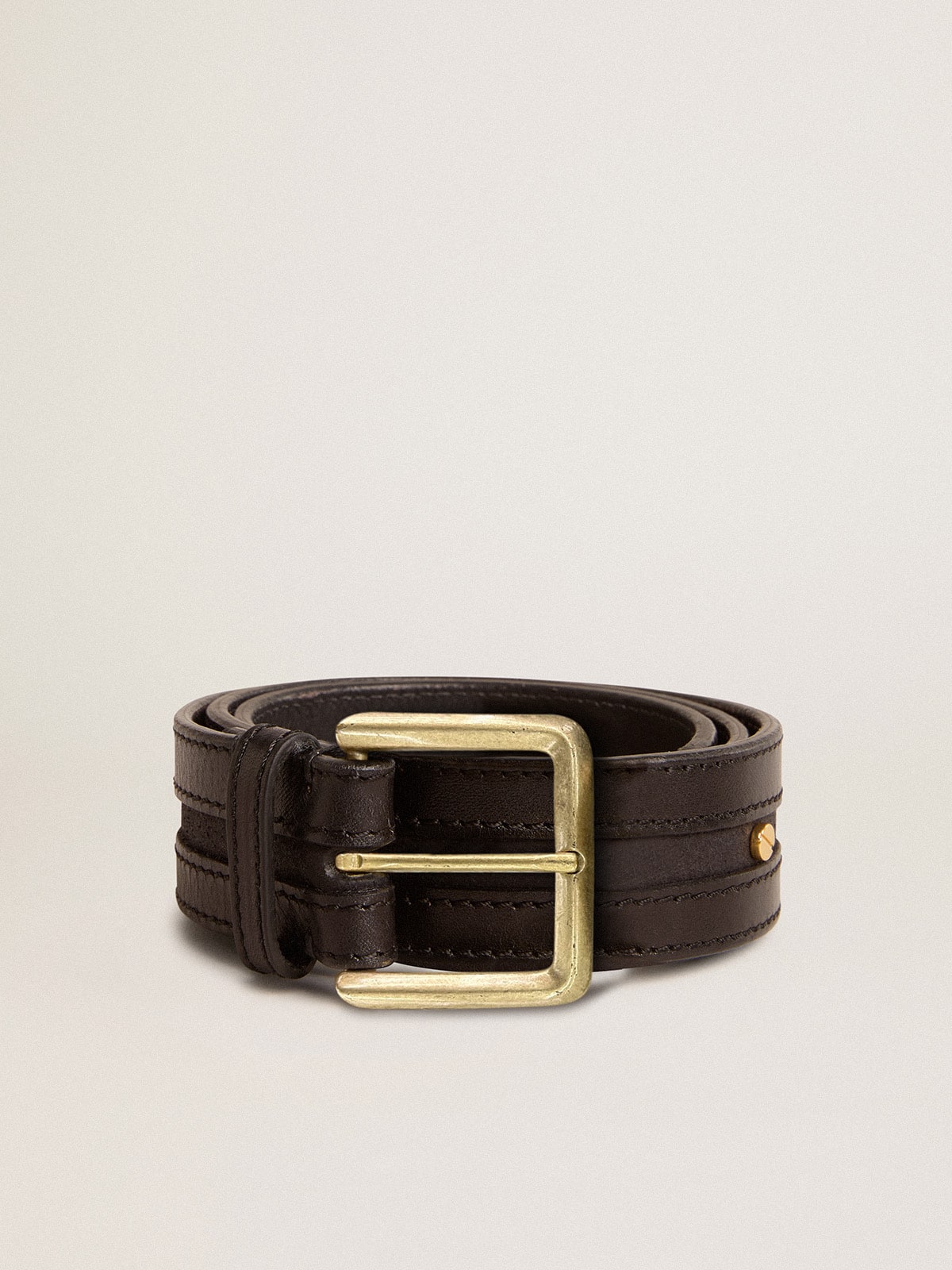 Women’s black belt in washed leather with gold studs - Golden Goose Women