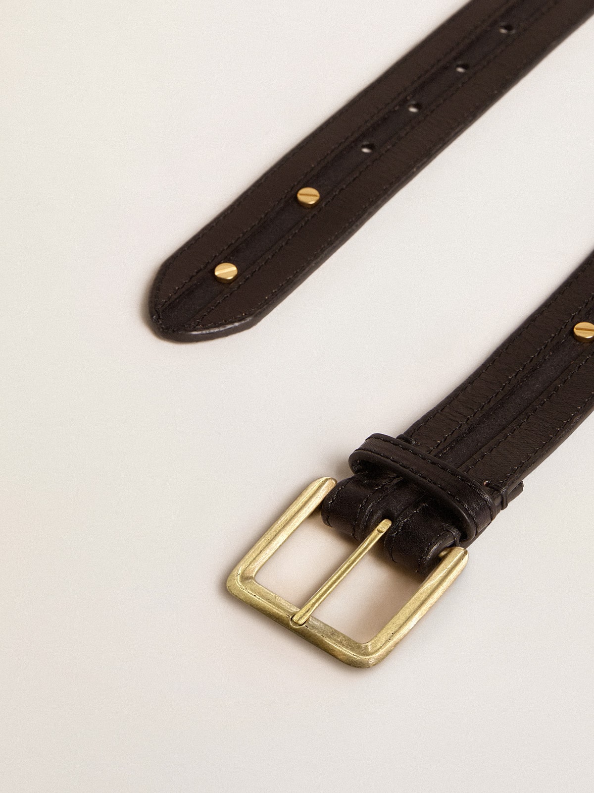 Women’s black belt in washed leather with gold studs - Golden Goose Women