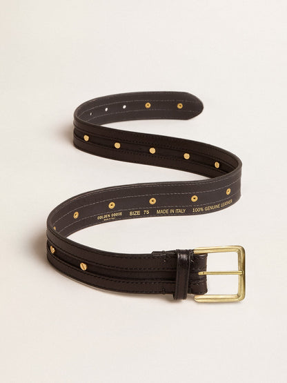 Women’s black belt in washed leather with gold studs - Golden Goose Women