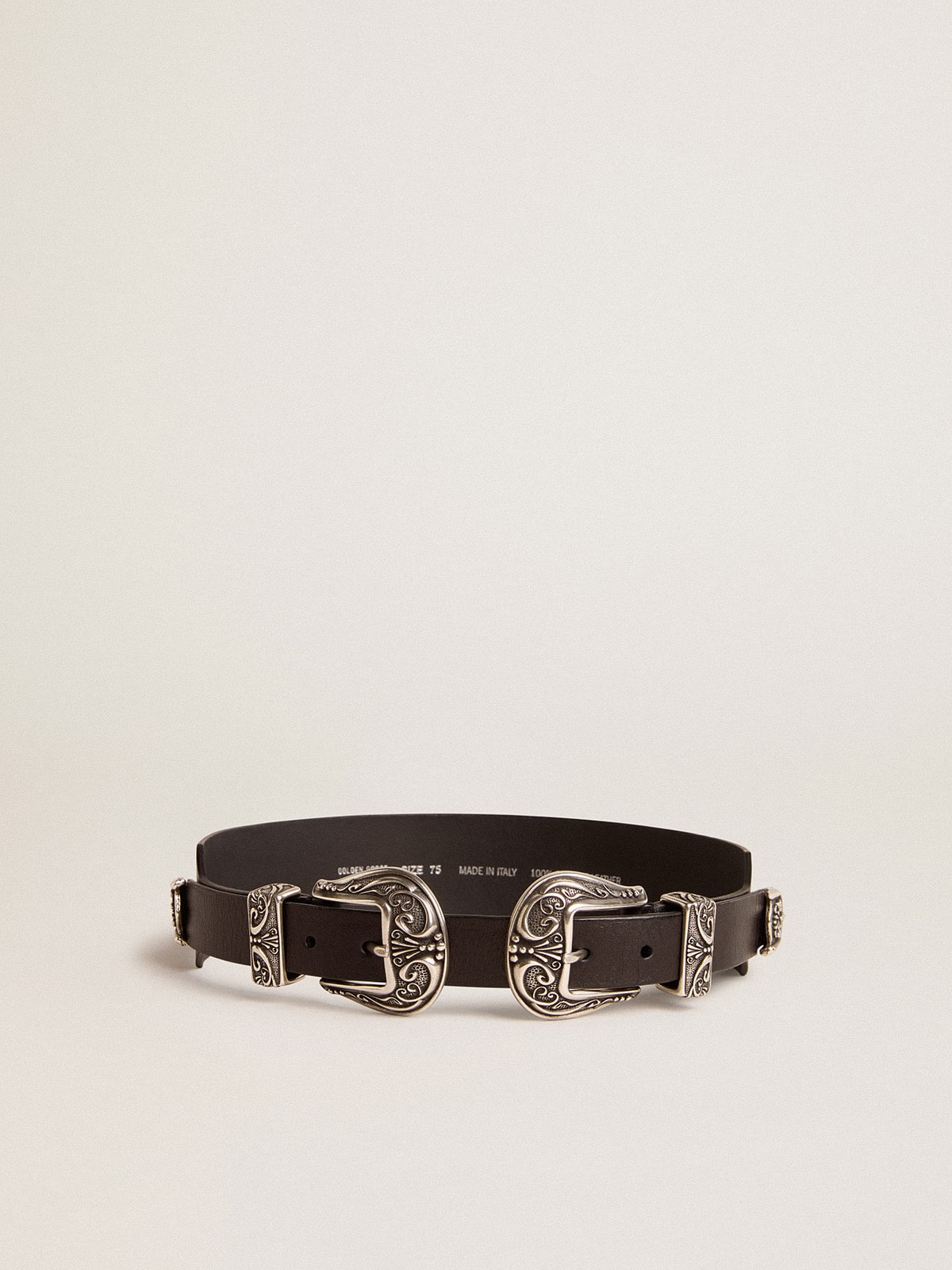 Black belt in washed leather with silver-colored double buckle - Golden Goose Women