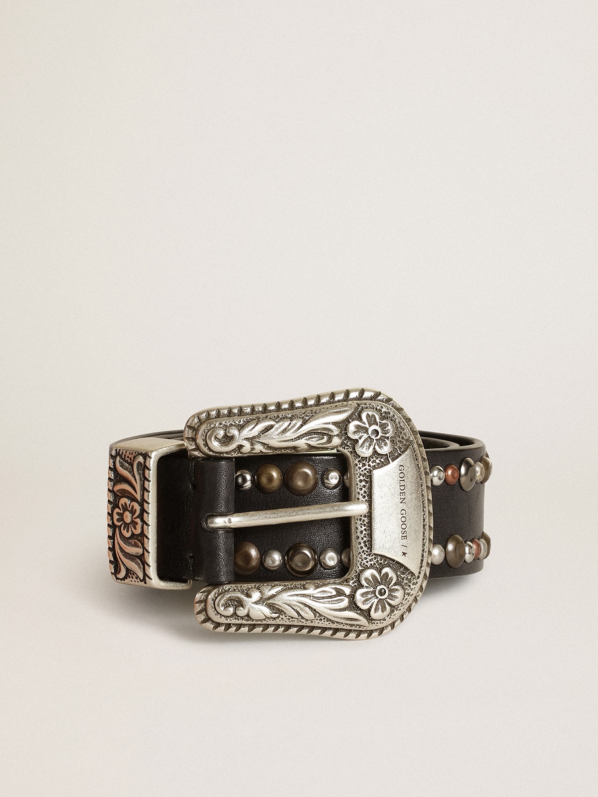 Women's belt in black leather with studs - Golden Goose Women