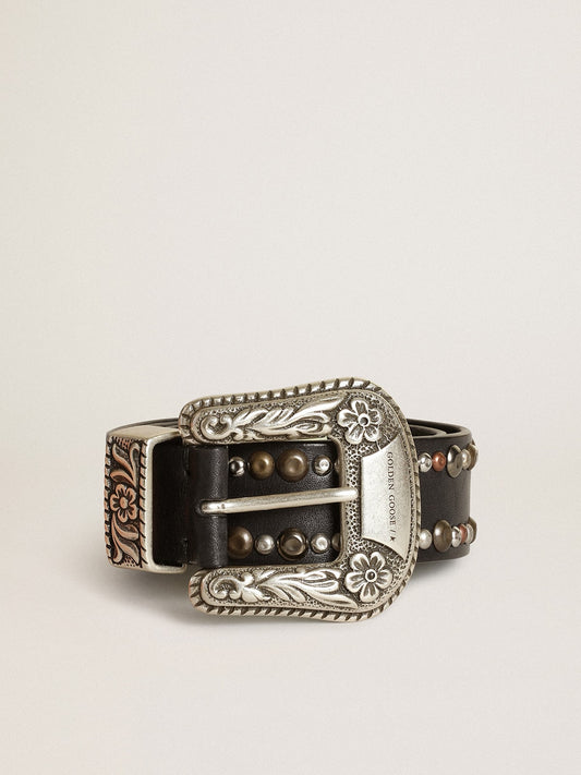 Women's belt in black leather with studs - Golden Goose Women