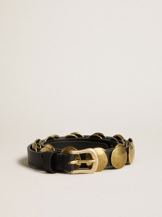 Black Trinidad belt in washed leather with gold studs - Golden Goose Women