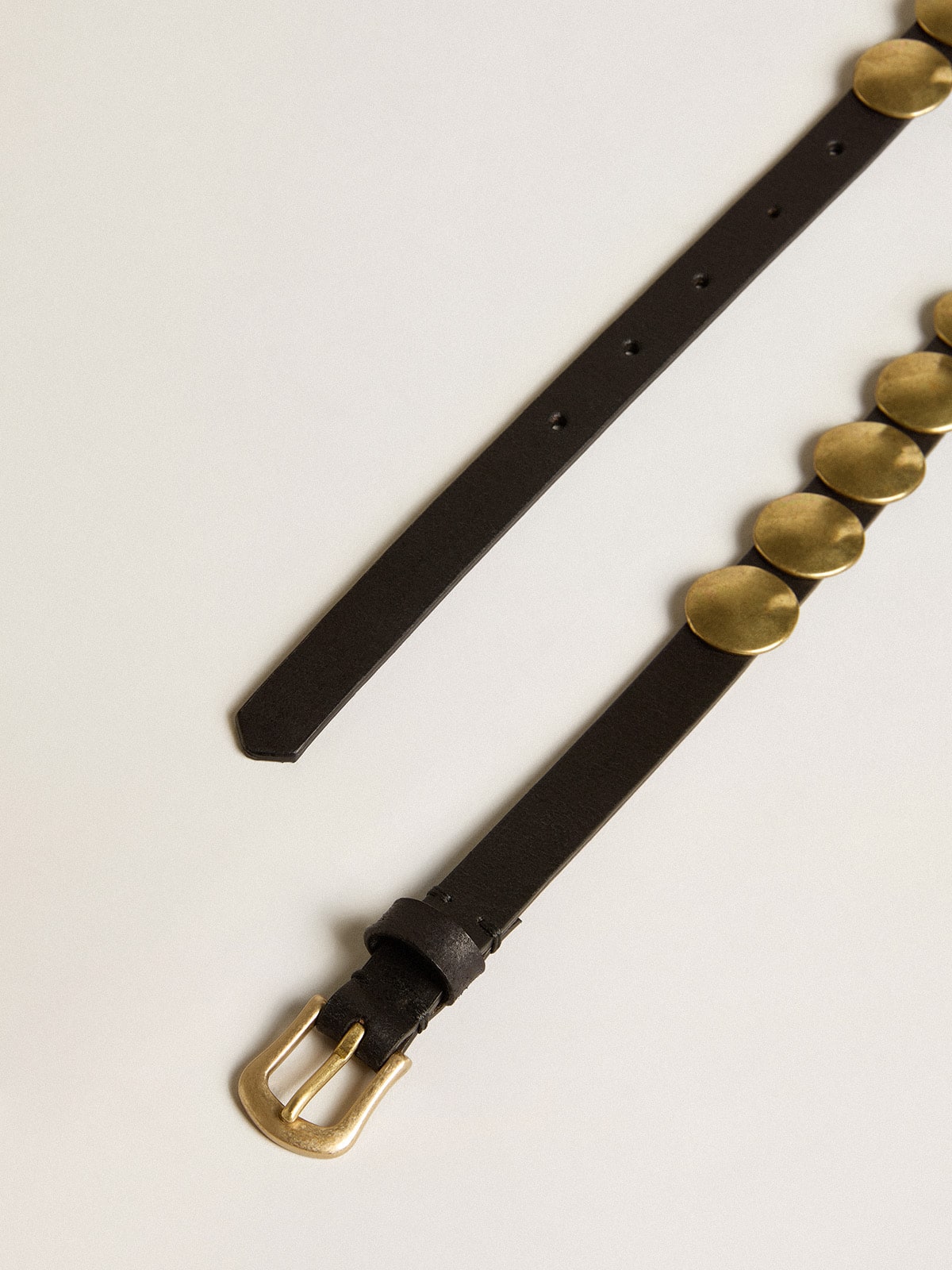 Black Trinidad belt in washed leather with gold studs - Golden Goose Women