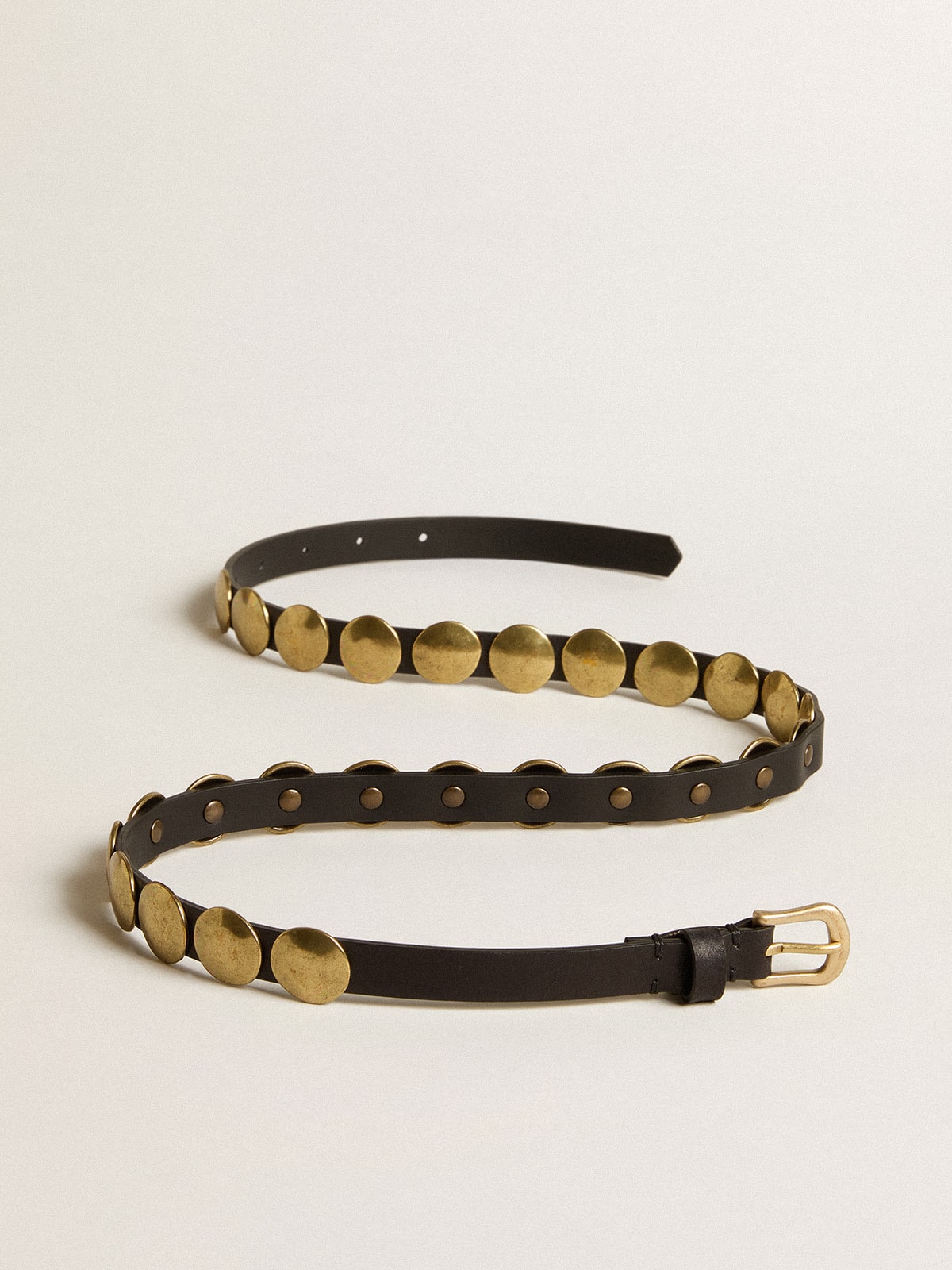 Black Trinidad belt in washed leather with gold studs - Golden Goose Women