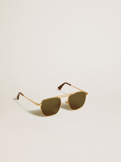 Aviator style sunglasses with gold frame and green lenses - Golden Goose Women|Men