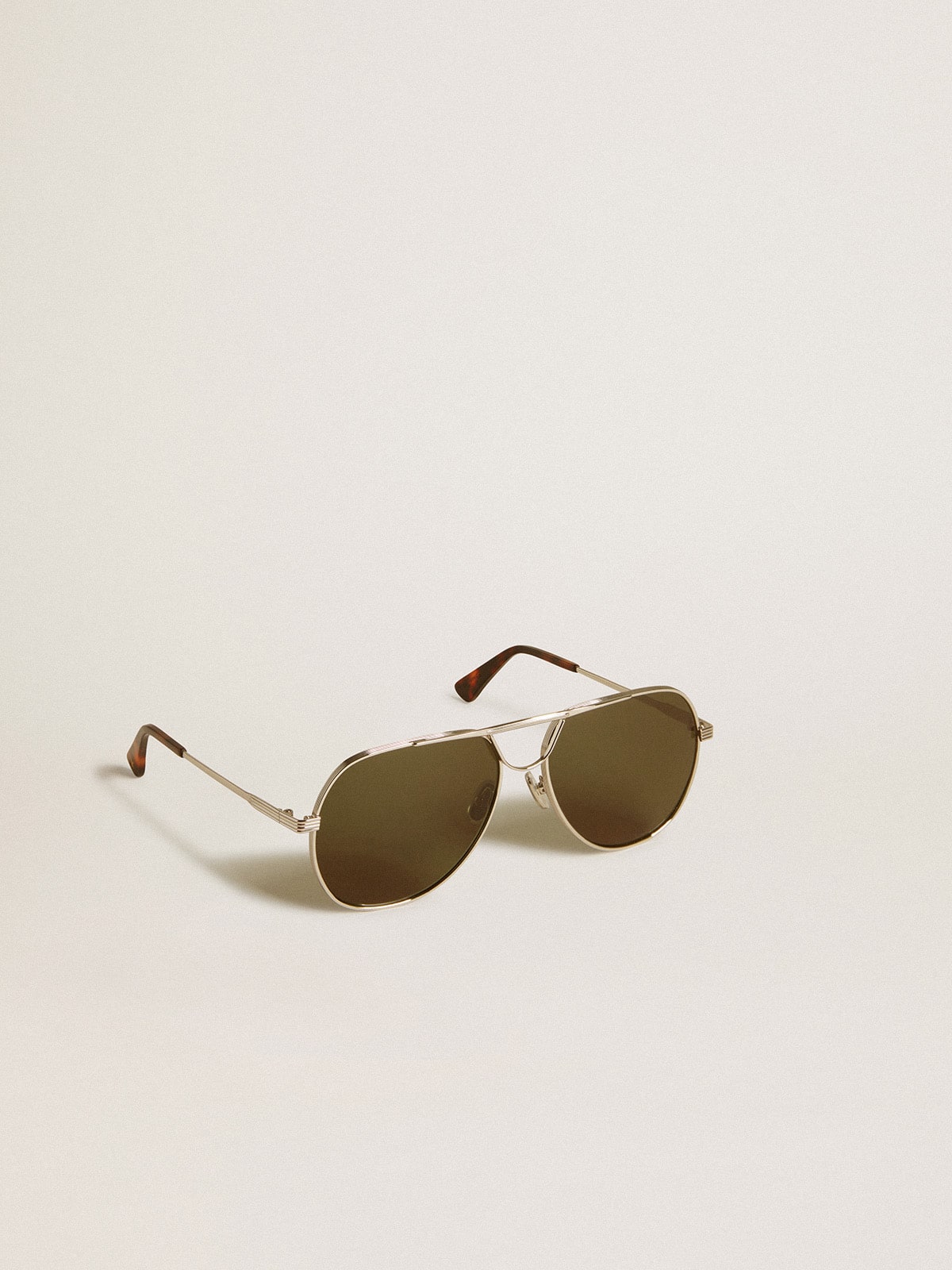 Aviator sunglasses with silver frame and green lenses - Golden Goose Women|Men