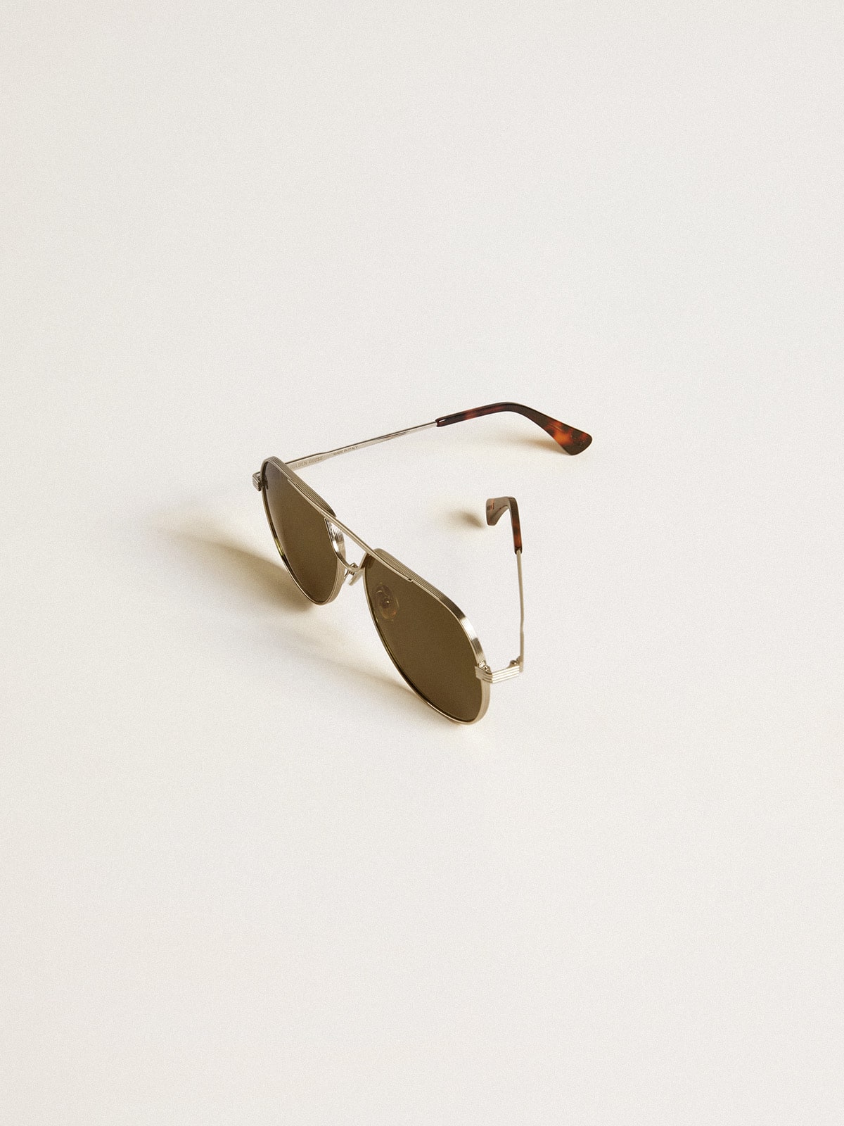 Aviator sunglasses with silver frame and green lenses - Golden Goose Women|Men
