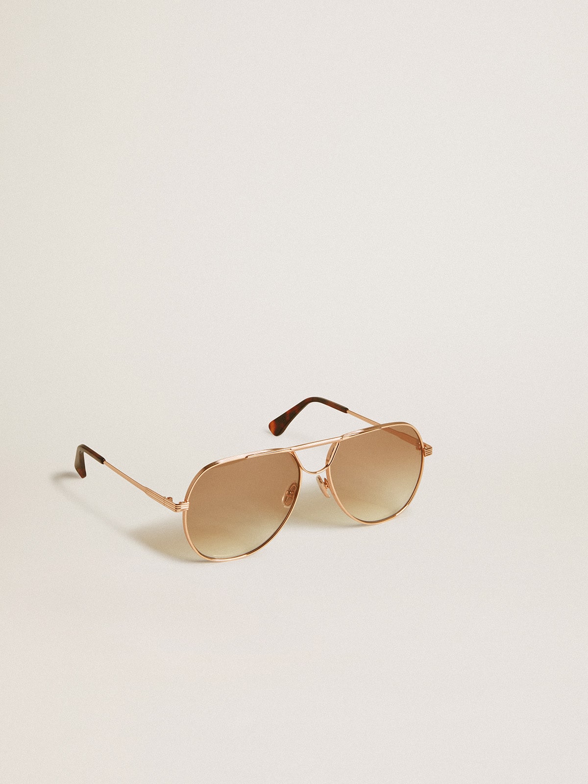 Aviator style sunglasses with rose-gold frame and honey-colored lenses - Golden Goose Women|Men
