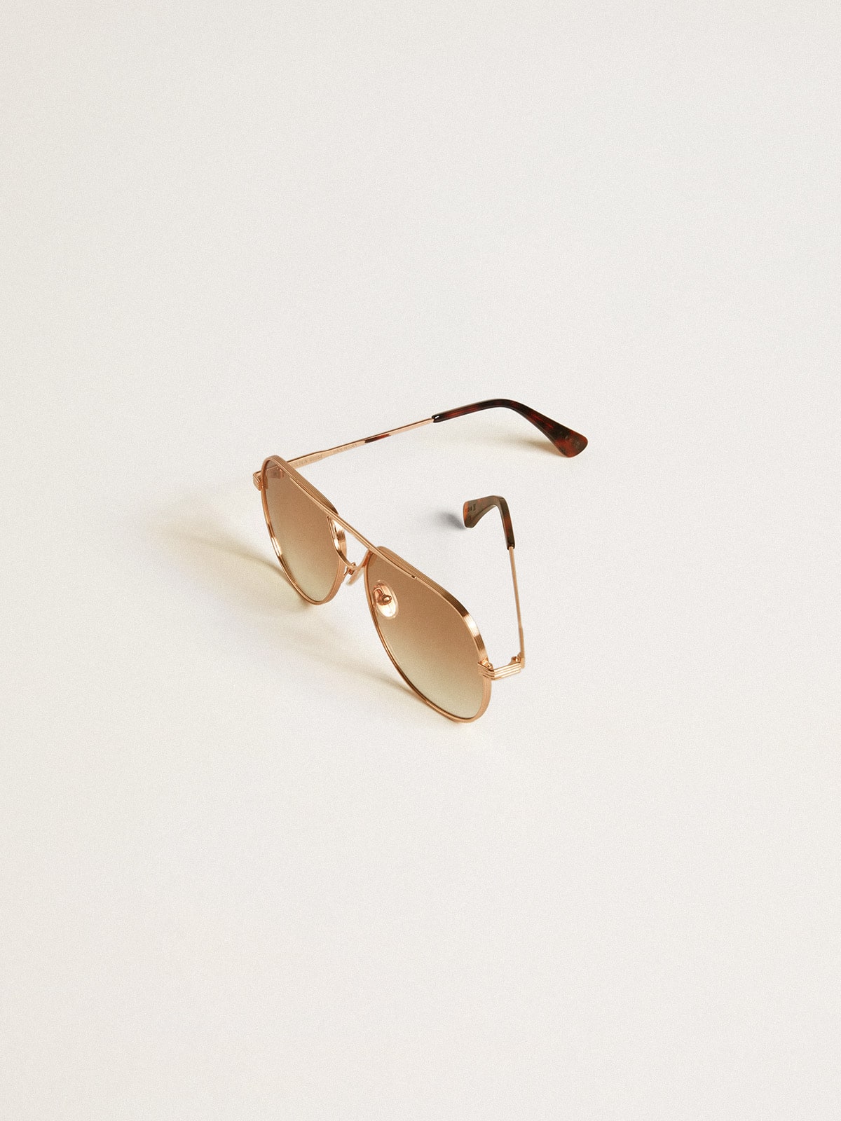 Aviator style sunglasses with rose-gold frame and honey-colored lenses - Golden Goose Women|Men