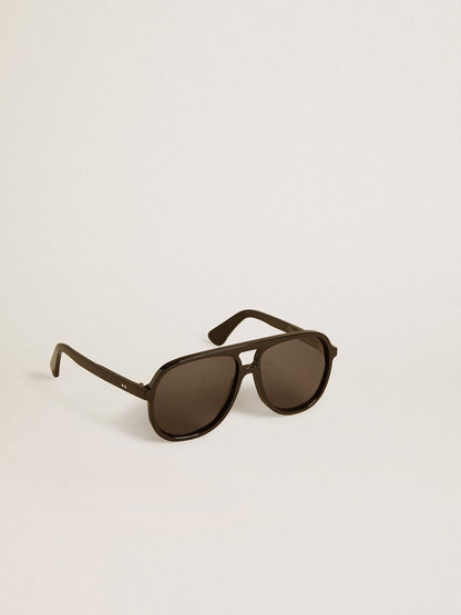 Aviator style sunglasses with black frame and lenses - Golden Goose Women|Men