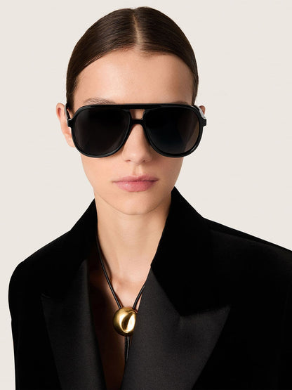 Aviator style sunglasses with black frame and lenses - Golden Goose Women|Men