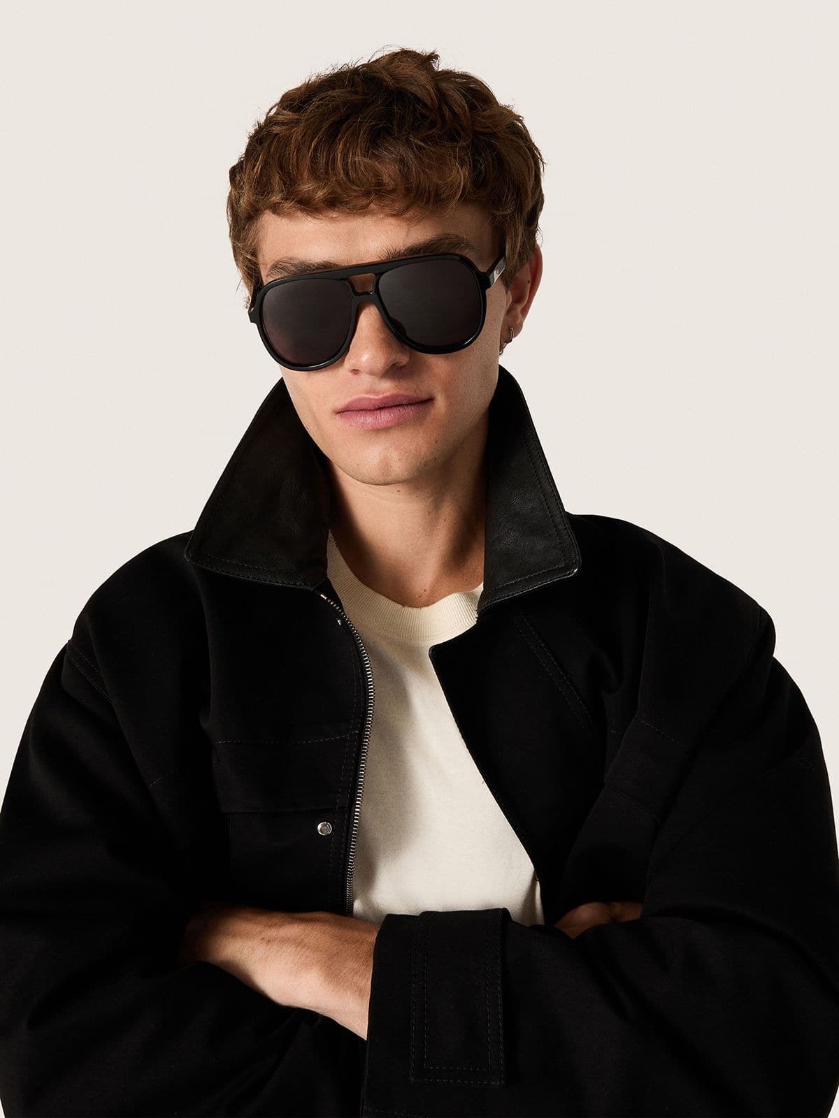 Aviator style sunglasses with black frame and lenses - Golden Goose Women|Men