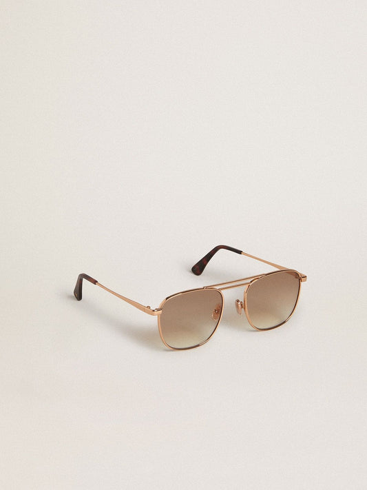 Aviator-style sunglasses with gold frame and beige lenses - Golden Goose Women|Men