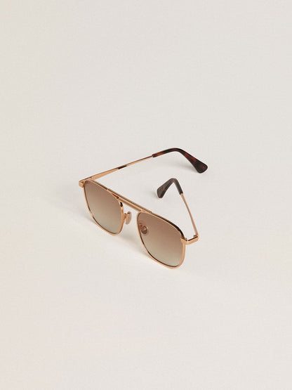 Aviator-style sunglasses with gold frame and beige lenses - Golden Goose Women|Men