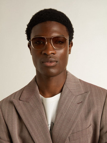 Aviator-style sunglasses with gold frame and beige lenses - Golden Goose Women|Men